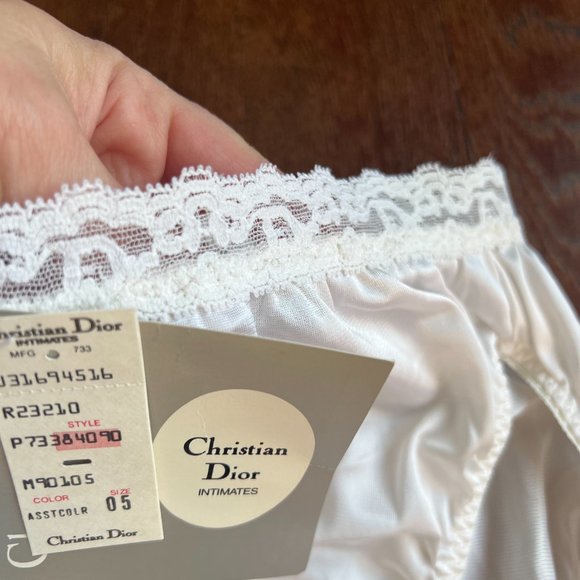 Vintage Dior White Satin & Lace Panties with Dior Lace Monogram on Top - Picture 3 of 8